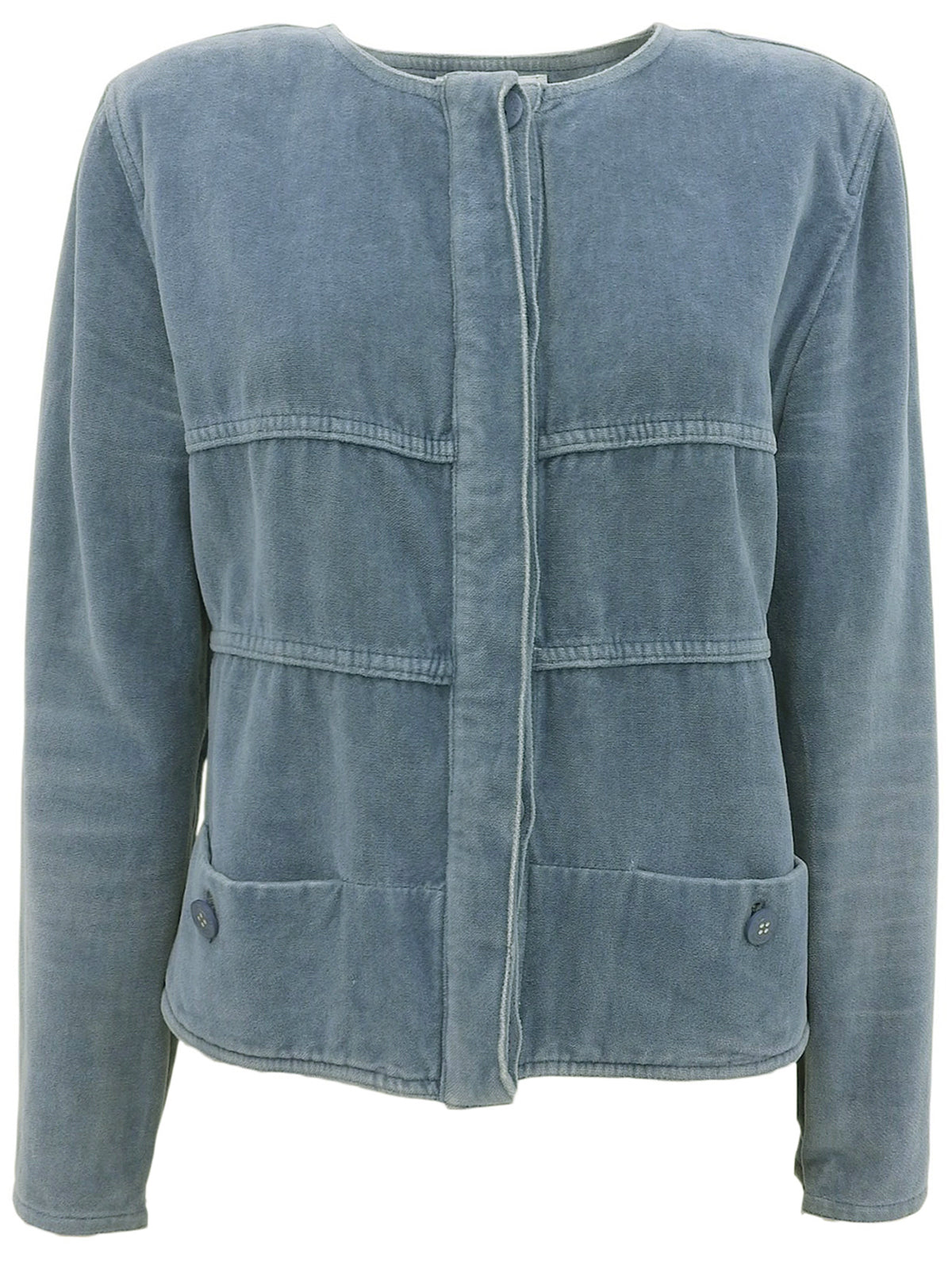 2002 Velvet Logo Button Collarless Jacket Blue
