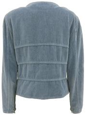 2002 Velvet Logo Button Collarless Jacket Blue