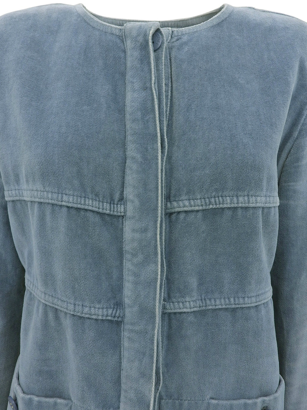 2002 Velvet Logo Button Collarless Jacket Blue