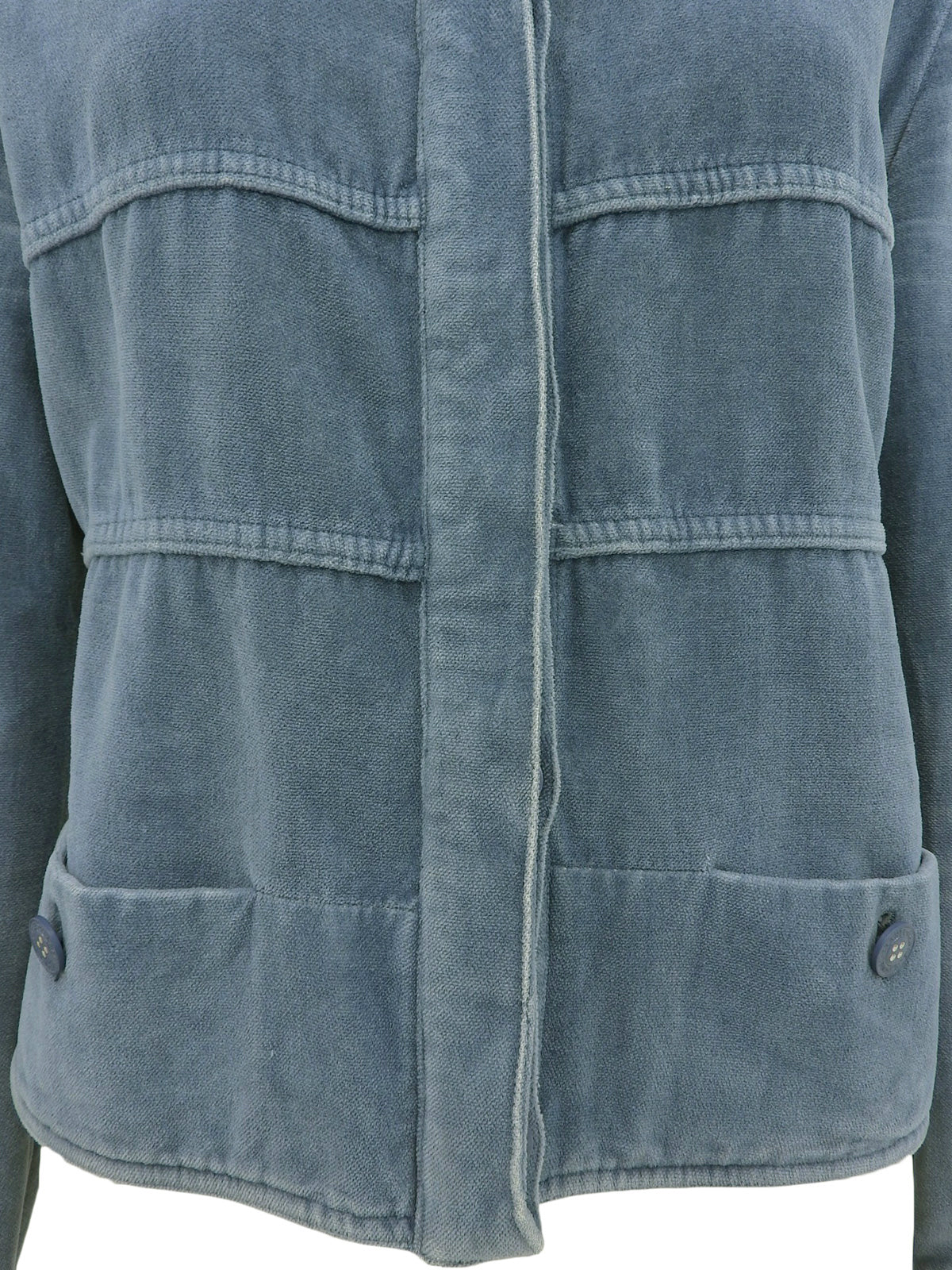 2002 Velvet Logo Button Collarless Jacket Blue