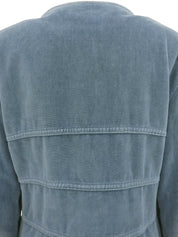 2002 Velvet Logo Button Collarless Jacket Blue