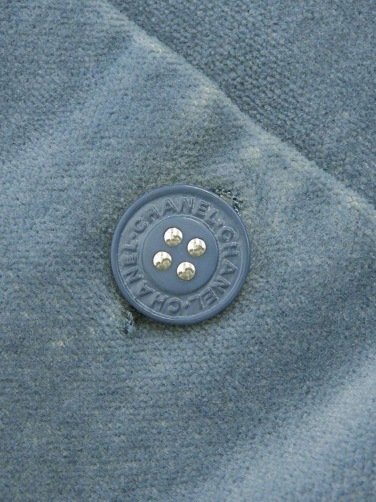 2002 Velvet Logo Button Collarless Jacket Blue