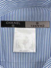 1999 CC mark embroidered stripe pattern half sleeve shirt in blue/white