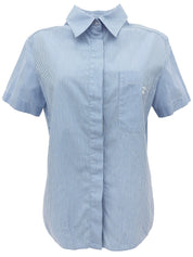 1999 CC mark embroidered stripe pattern half sleeve shirt in blue/white