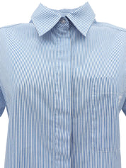 1999 CC mark embroidered stripe pattern half sleeve shirt in blue/white