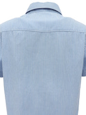1999 CC mark embroidered stripe pattern half sleeve shirt in blue/white