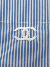 1999 CC mark embroidered stripe pattern half sleeve shirt in blue/white
