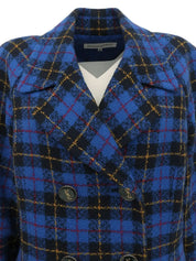 ツイードチェックパターンロゴボタンダブルブレストジャケット　ブルー／ブラック／マルチ