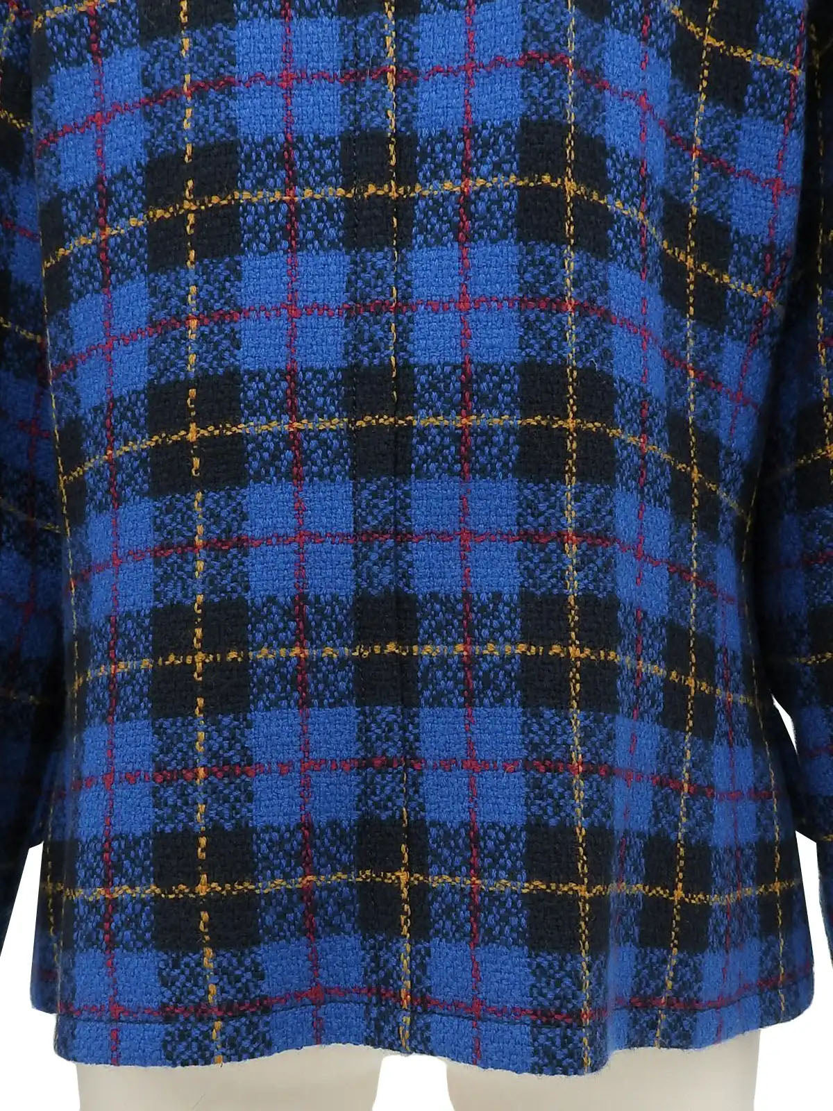 ツイードチェックパターンロゴボタンダブルブレストジャケット　ブルー／ブラック／マルチ