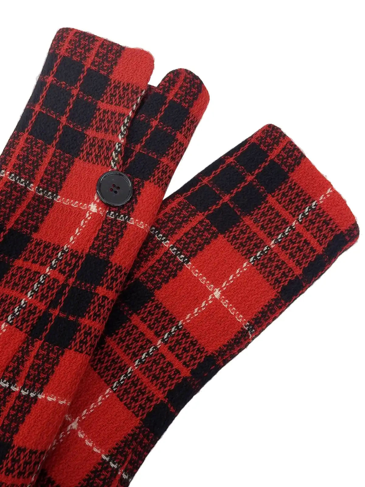 Tweed check pattern cropped jacket in red, black, and white