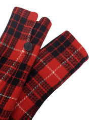 Tweed check pattern cropped jacket in red, black, and white