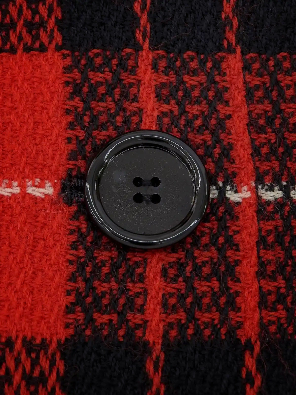 Tweed check pattern cropped jacket in red, black, and white