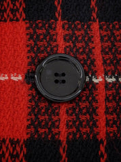 Tweed check pattern cropped jacket in red, black, and white