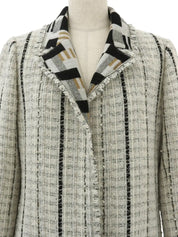 2004年製　ツイードリボンCCマークボタンジャケット　ホワイト／ブラック／グレー