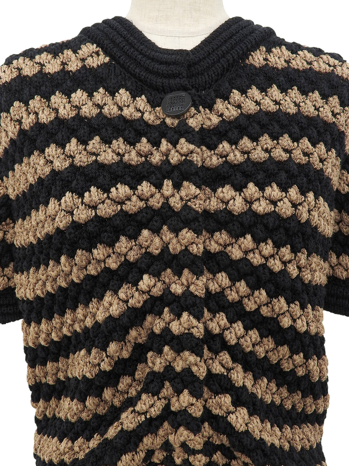 ボーダーパターン半袖ニットカーディガン ブラウン/ブラック