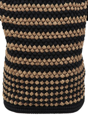 ボーダーパターン半袖ニットカーディガン ブラウン/ブラック