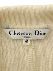Logo Embroidered Half Sleeve Knit Zip-Up Polo Shirt in Ivory
