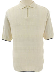 ロゴ刺繍半袖ニットジップアップポロシャツ アイボリー