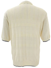Logo Embroidered Half Sleeve Knit Zip-Up Polo Shirt in Ivory