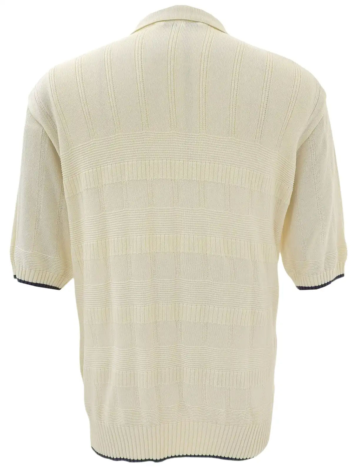 ロゴ刺繍半袖ニットジップアップポロシャツ アイボリー