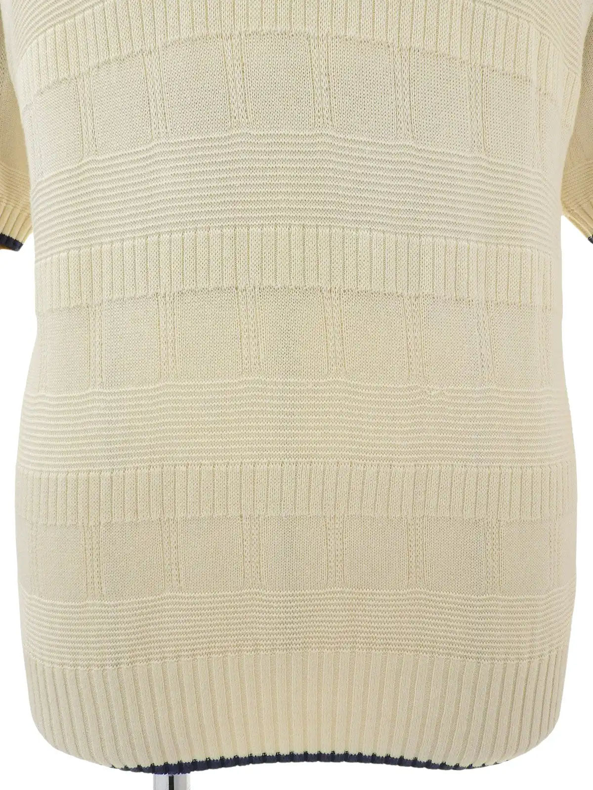 Logo Embroidered Half Sleeve Knit Zip-Up Polo Shirt in Ivory