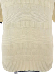 Logo Embroidered Half Sleeve Knit Zip-Up Polo Shirt in Ivory