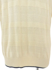 Logo Embroidered Half Sleeve Knit Zip-Up Polo Shirt in Ivory