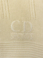 ロゴ刺繍半袖ニットジップアップポロシャツ アイボリー