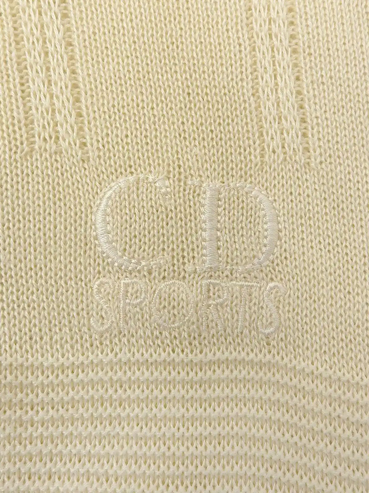 Logo Embroidered Half Sleeve Knit Zip-Up Polo Shirt in Ivory