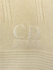 Logo Embroidered Half Sleeve Knit Zip-Up Polo Shirt in Ivory