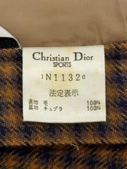 Block Check Pattern Box Pleated Skirt in Camel/Navy