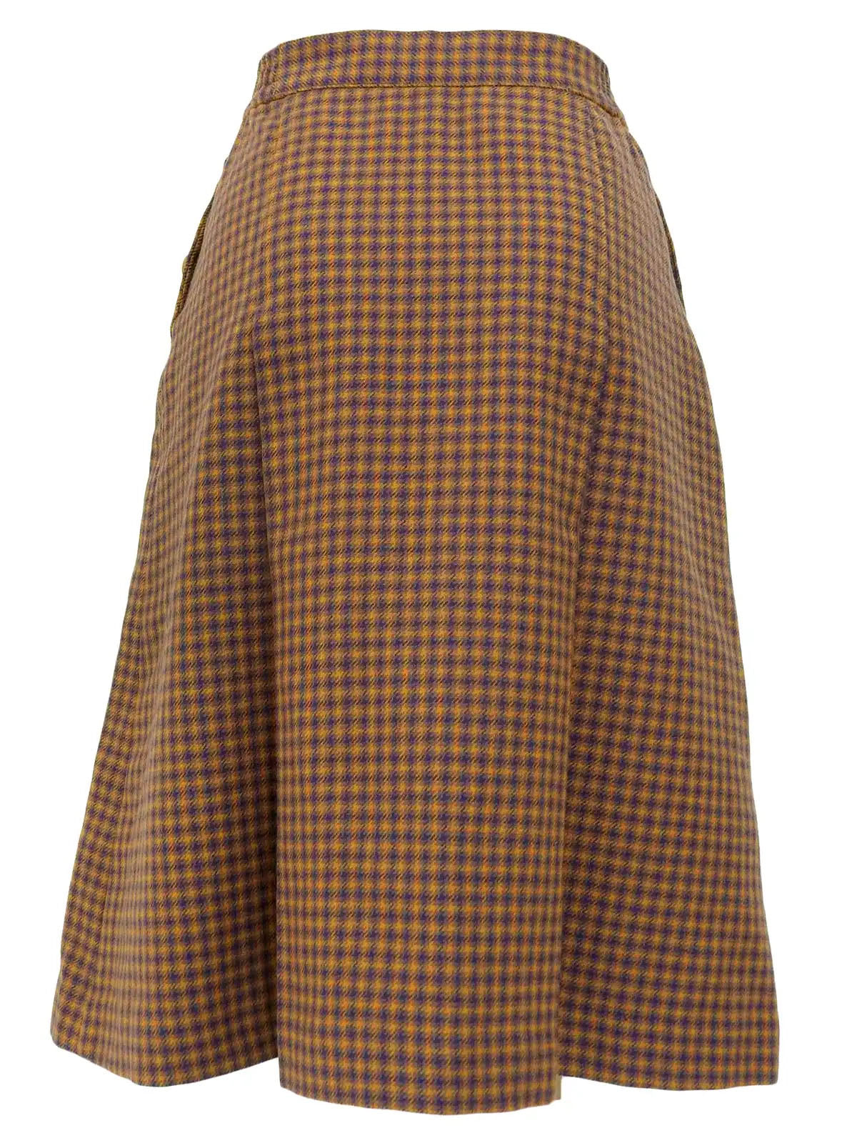 Block Check Pattern Box Pleated Skirt in Camel/Navy