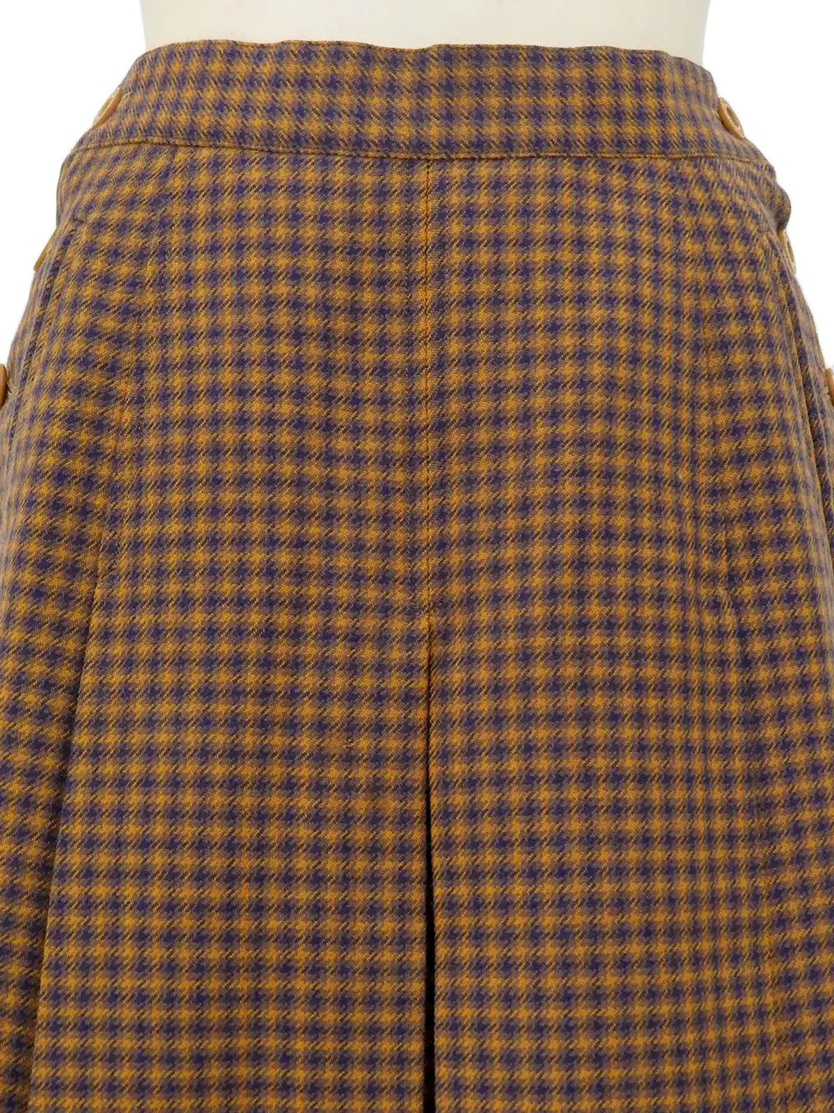 Block Check Pattern Box Pleated Skirt in Camel/Navy