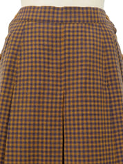Block Check Pattern Box Pleated Skirt in Camel/Navy