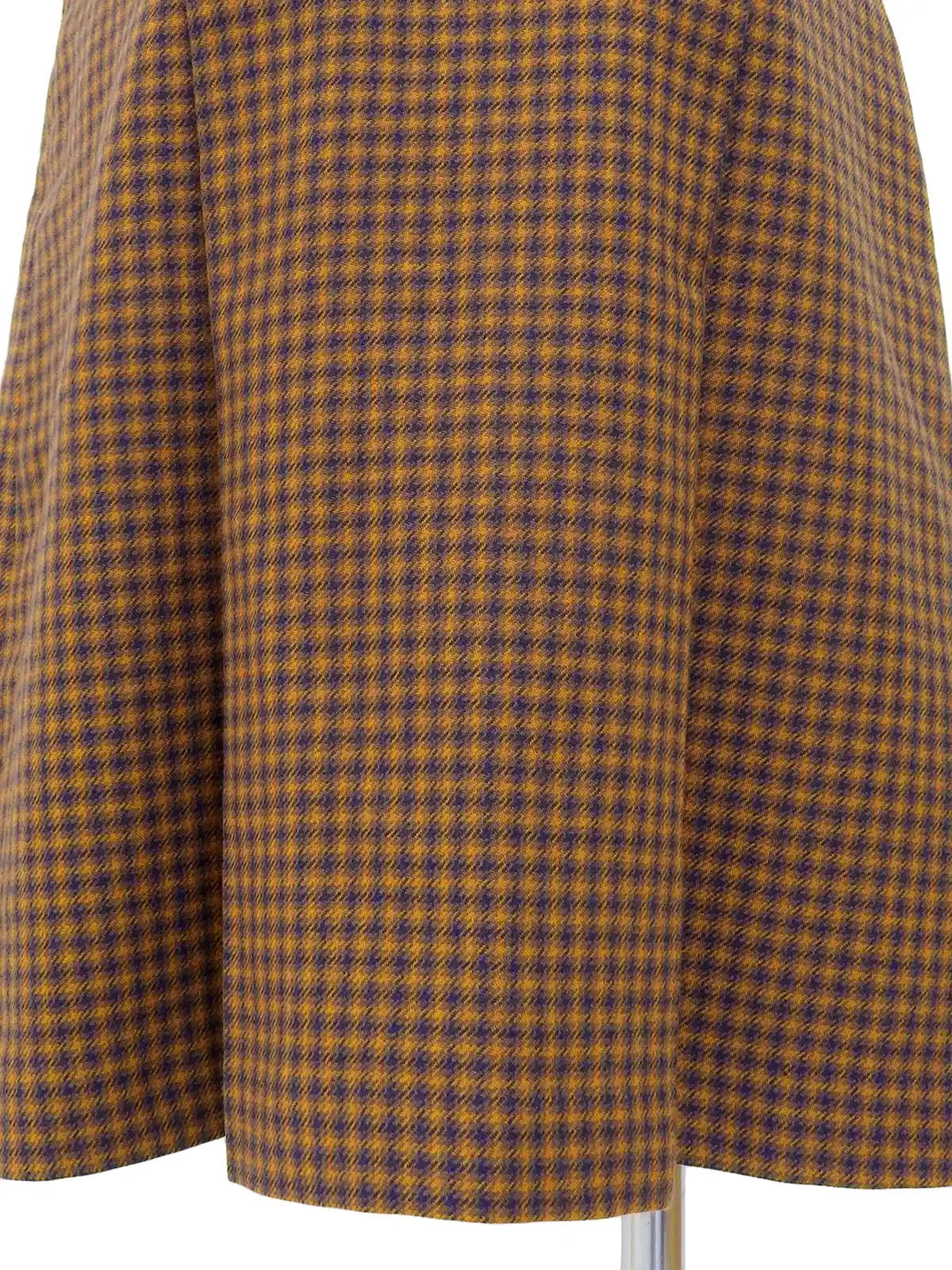 Block Check Pattern Box Pleated Skirt in Camel/Navy