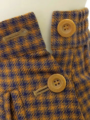 Block Check Pattern Box Pleated Skirt in Camel/Navy