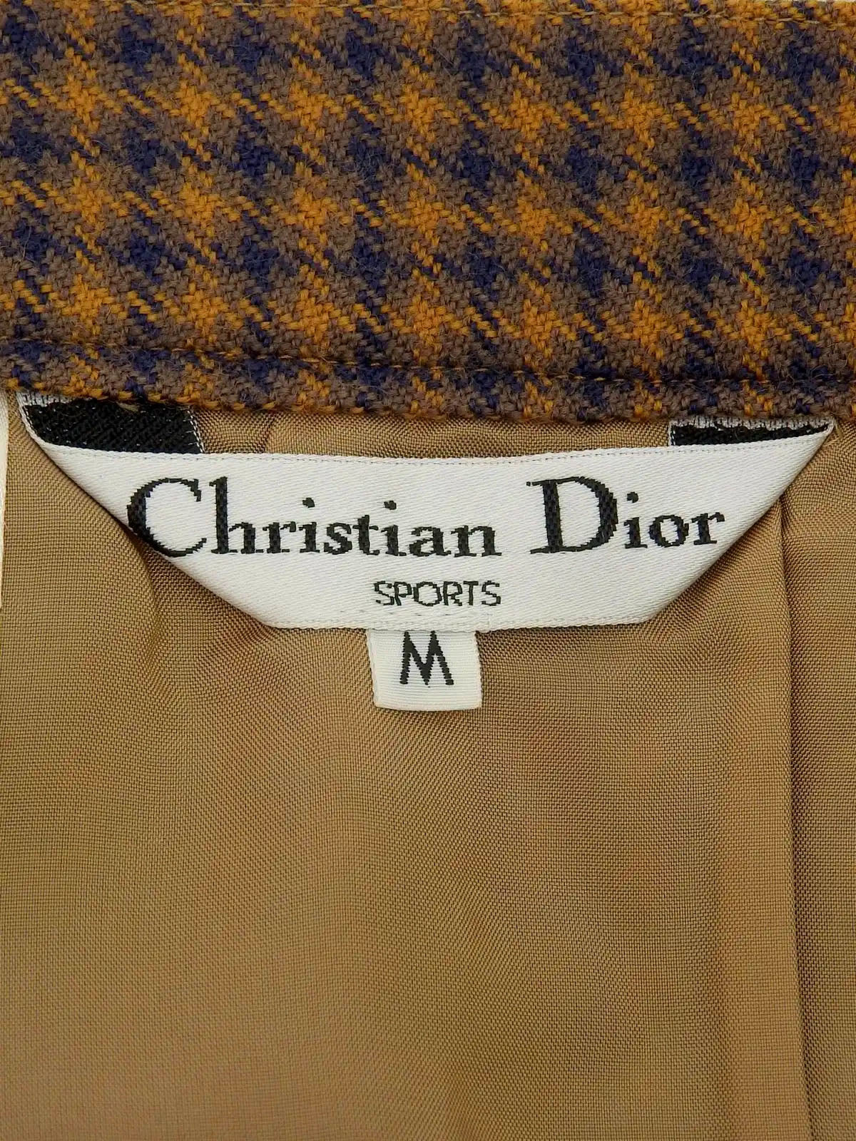 Block Check Pattern Box Pleated Skirt in Camel/Navy