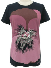 フラワーパターン半袖トップス ブラック/ピンク