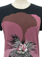 フラワーパターン半袖トップス ブラック/ピンク