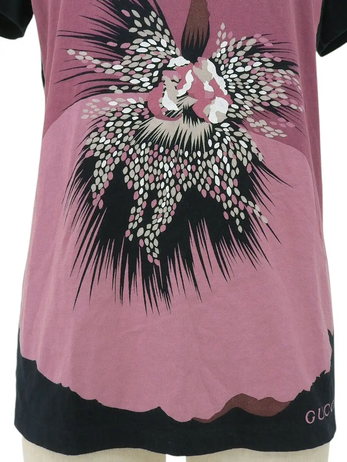 フラワーパターン半袖トップス ブラック/ピンク