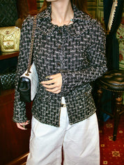 Tweed CC Mark Button Jacket in Black/White