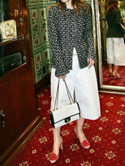 Tweed CC Mark Button Jacket in Black/White