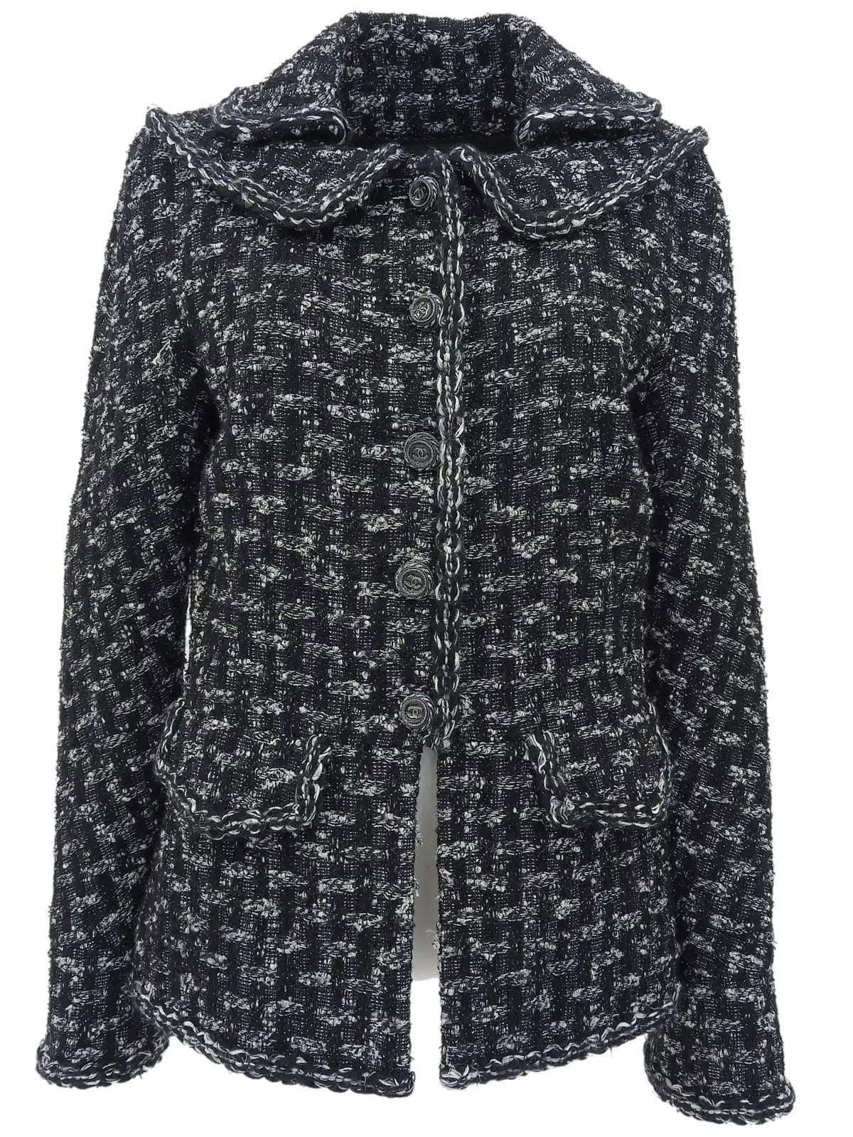 Tweed CC Mark Button Jacket in Black/White