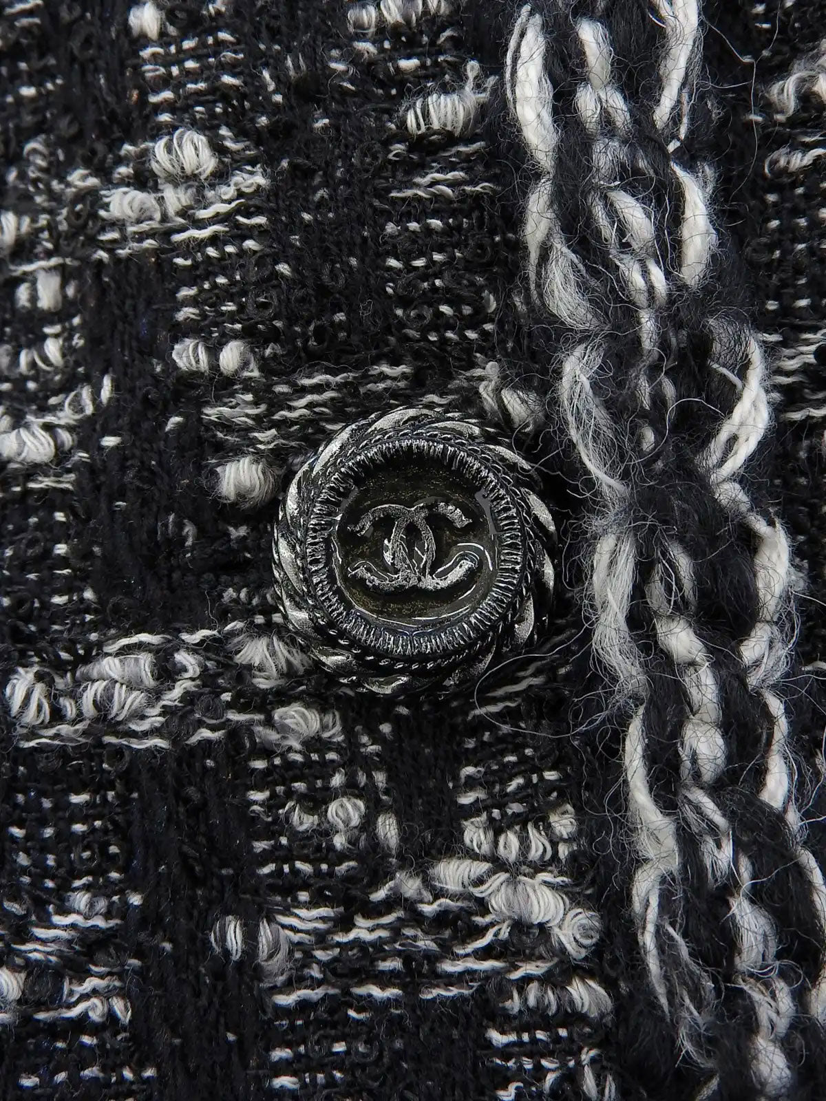 Tweed CC Mark Button Jacket in Black/White