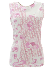 フラワートロッターパターンノースリーブトップス ピンク/ホワイト