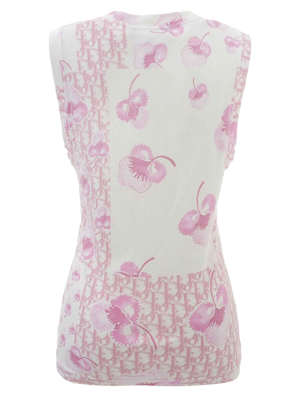 フラワートロッターパターンノースリーブトップス ピンク/ホワイト