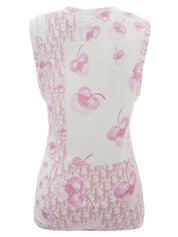 フラワートロッターパターンノースリーブトップス ピンク/ホワイト