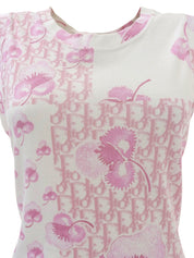 フラワートロッターパターンノースリーブトップス ピンク/ホワイト