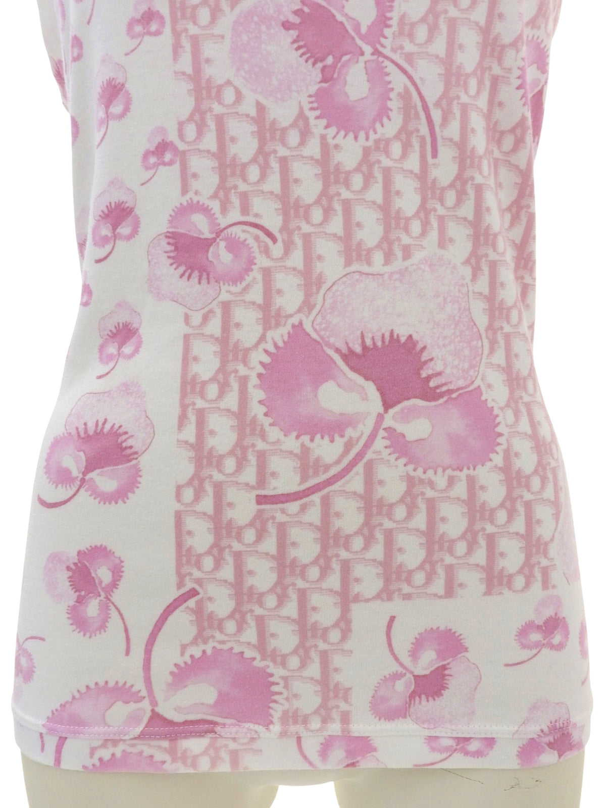 フラワートロッターパターンノースリーブトップス ピンク/ホワイト