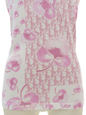 フラワートロッターパターンノースリーブトップス ピンク/ホワイト